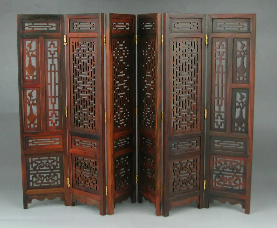 

China rosewood suanzhi wood carved flower design small folding screen 9.7"