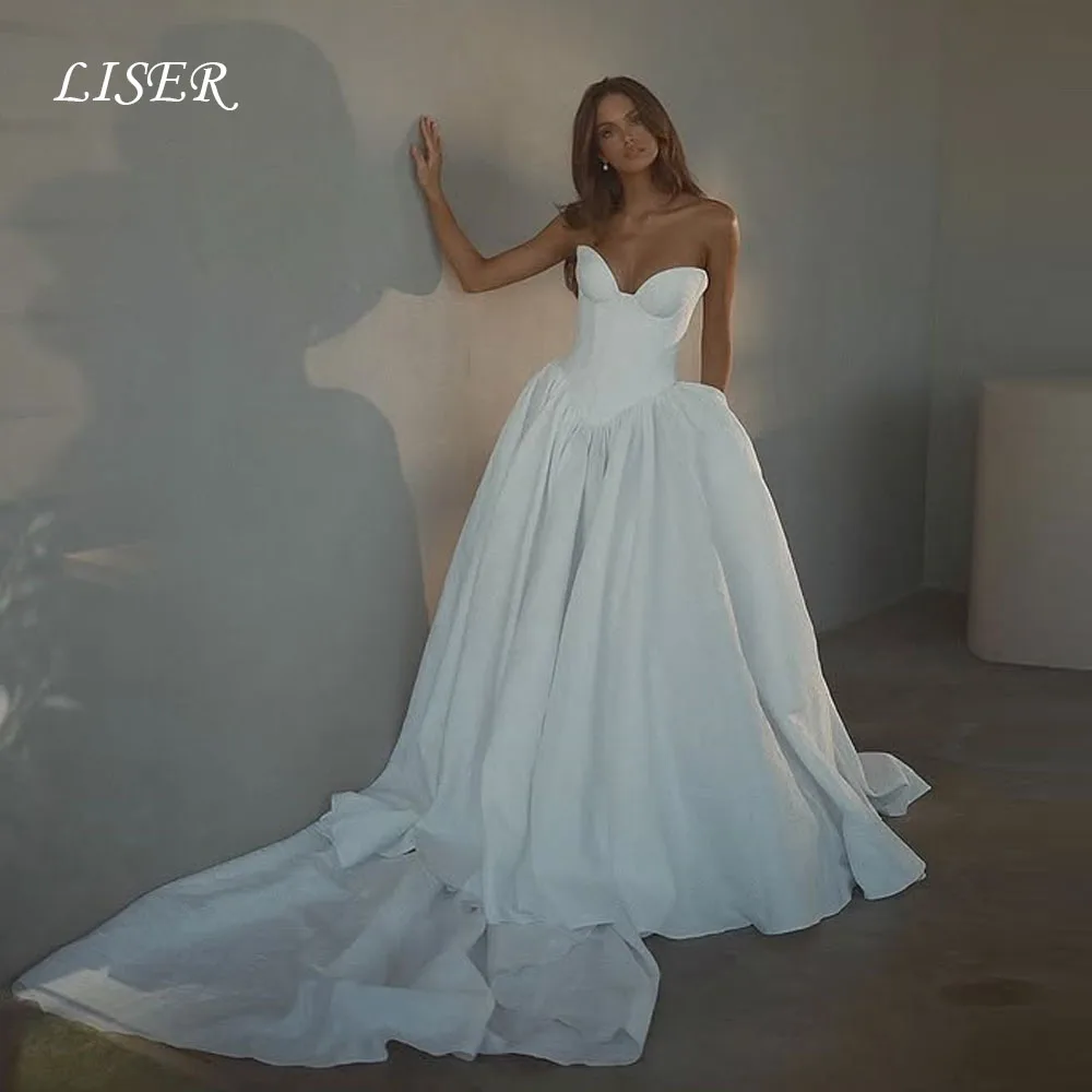

Liser Sweetheart A-Line Elegant Wedding Dresses Silk Satin Long Arabia Bridal Dresses Customized فستان الزفاف
