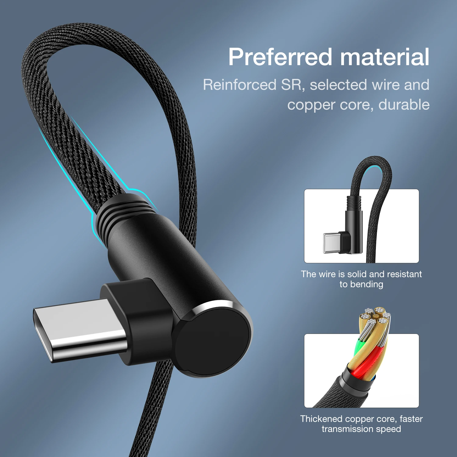 90 Degree USB Type C Data Charger Cable For Samsung S20 S21 S22 Ultra Xiaomi mi Redmi K40 Google Huawei Fast Charge USB C Cord