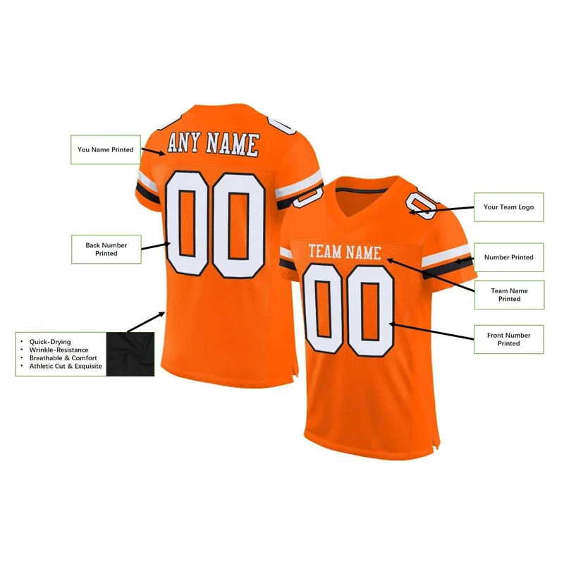 Orange Polyester Customized Football Jersey for Men Football Short Sleeves Athletic Tee Shirts