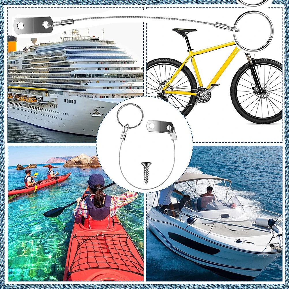 

1 set Safety Tether Wire Stainless Steel Cable Lanyard Ring for Boat Loss Prevention Straps Pin Labor