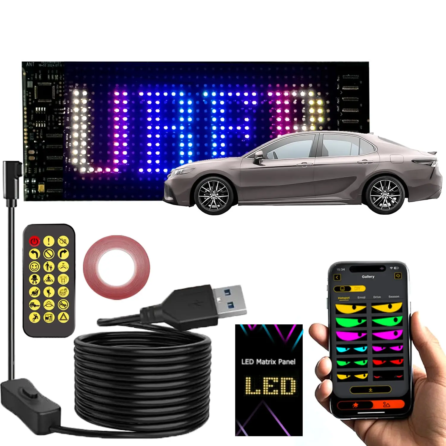 

2.75" X 6.8" Programmable Scrolling LED Motorcycle Sign Flexible USB 5V Digital Light Display Remote App Custom Text & Animation