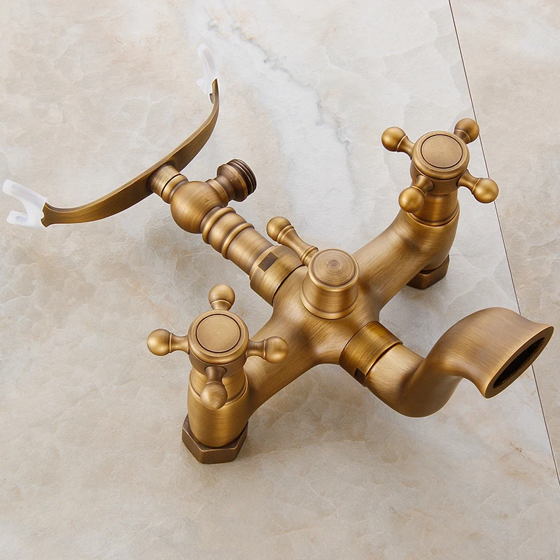 Antique Wall /Floor Mounted Bathtub Shower Faucet Dual Handles Free standing Swivel Spout Faucet Bathtub Hot Cold Mixer Tap 6050 image 4