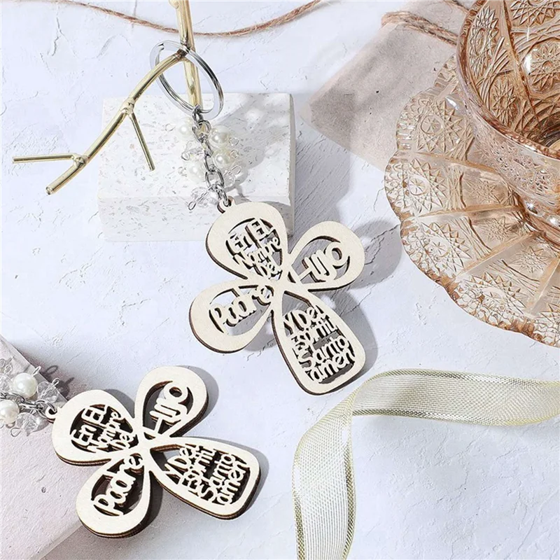 ABWR-60Pcs baptême faveur porte-clés croix en bois porte-clés baptême bois conception porte-clés avec sac pour première Communion