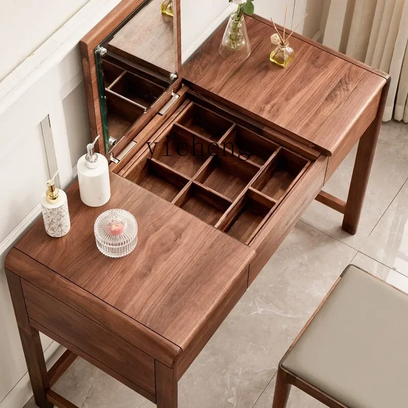 

Solid Wood Dressing Table North America Black Walnut Minimalist Japanese Style Dressing Table