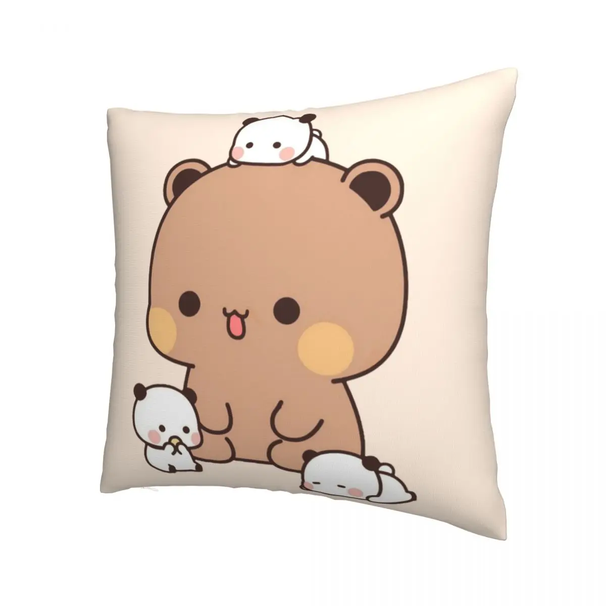 Panda And Brownie Bear Couple Pillowcase Printing Polyester Cushion Cover Decorations Mochi Cat Pillow Case Cover Home Square