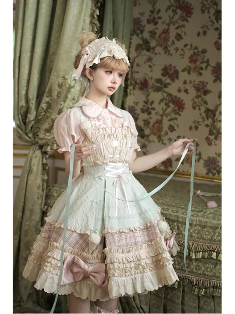 A cute and blue pink layered shirt halter suit dress