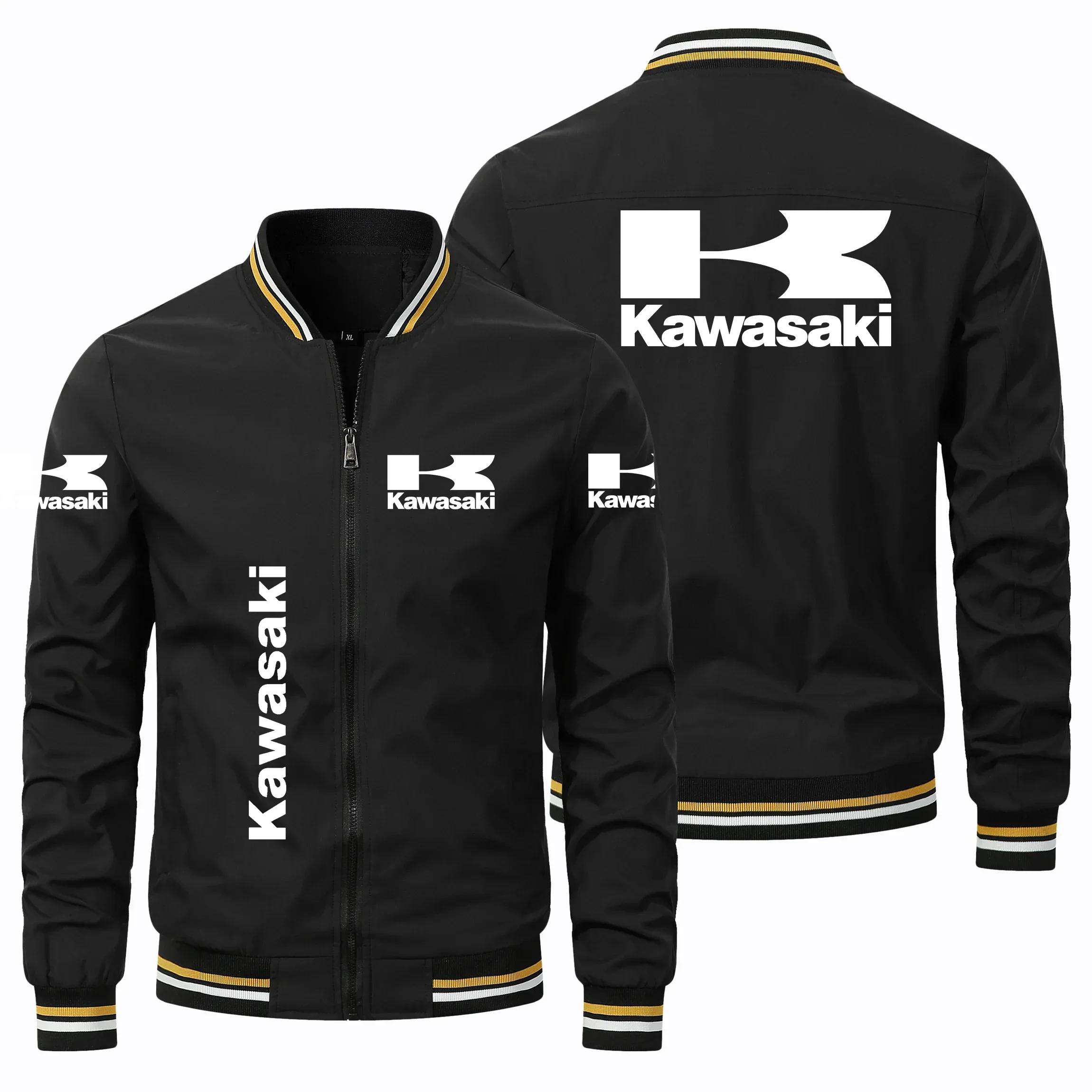 2024 Men\'s Jacket Motorcycle Jacket Kawasaki Logo Printed Outdoor Leisure Sports Zippered Shirt Jacket Windbreaker