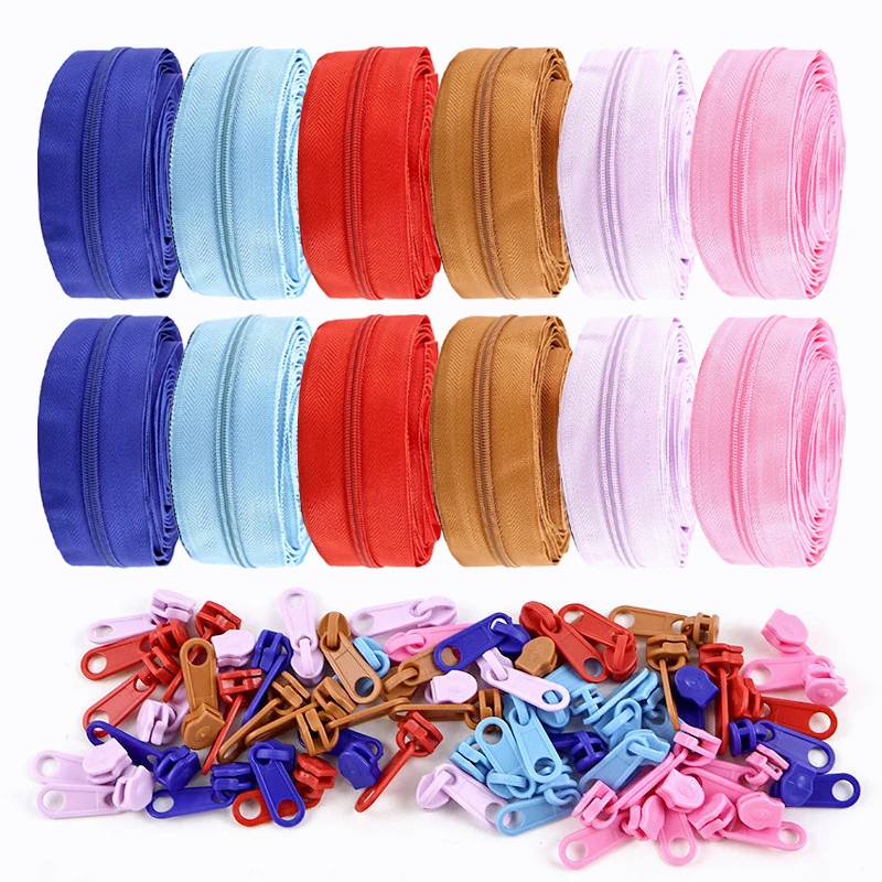 

1Set Colorful 3# Nylon Zipper Tape+Zips Sliders Garment Bag Closure Zippers Luggage Replace Zip Repair Kits Sewing Accessories