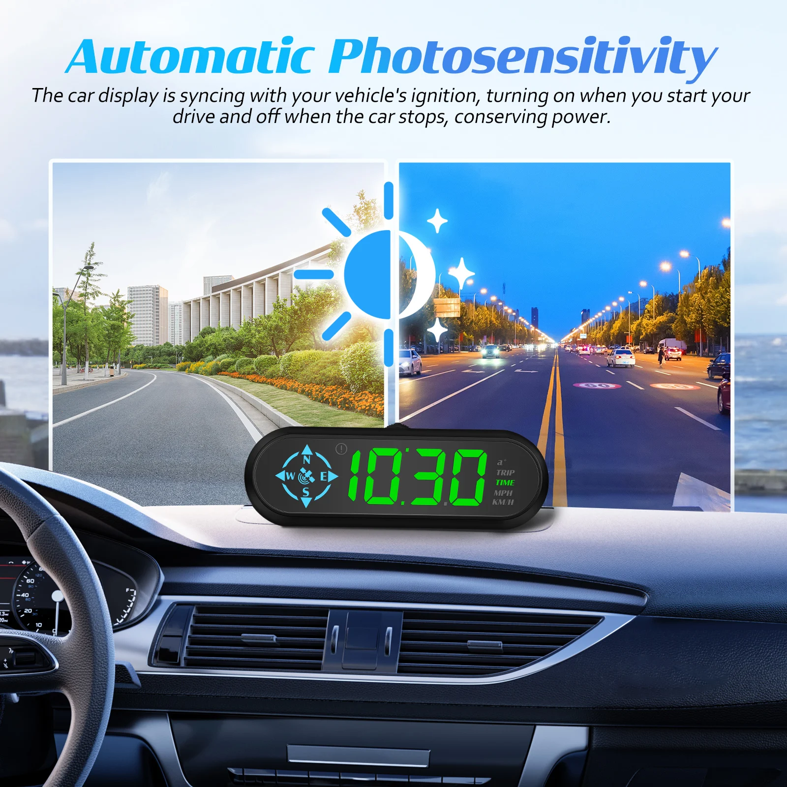 

Universal Car Display Digital Speedometer -Up Meter Light Sensing Overspeed Alert Auto On/Off Windshield Mount