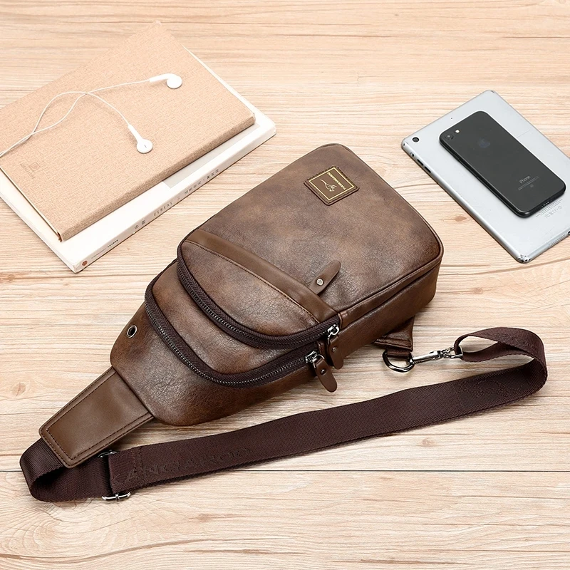 Kangaroo Luxury Brand Men Chest Bag Leather Messenger Crossbody Bag Black Brown Chest Pack Vintage Casual Men Shoulder Bags