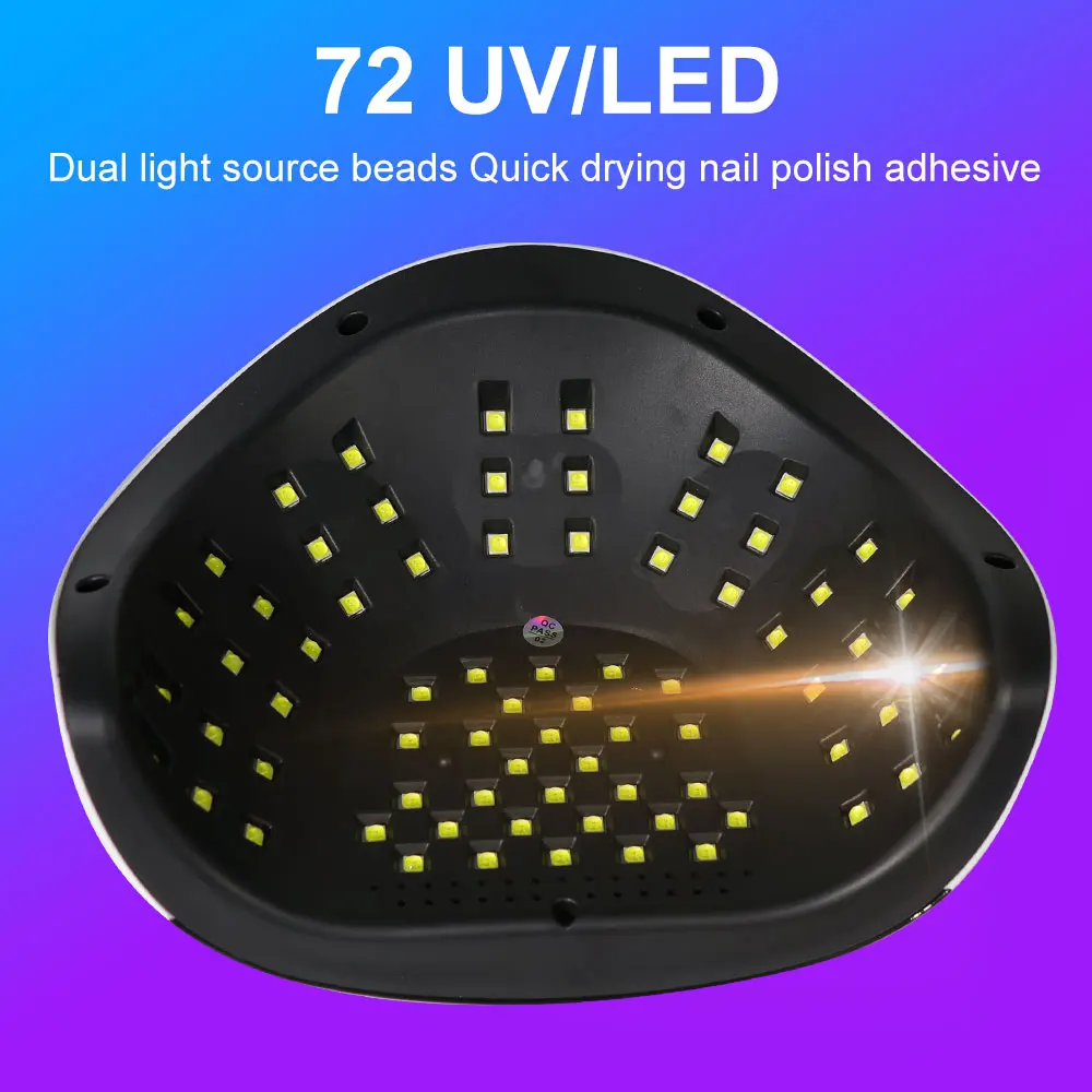 Lampada professionale per asciuga unghie 72 LED Luce per unghie ad asciugatura rapida per manicure Gel acrilico con sensore automatico Strumenti per lampada per unghie UV/LED