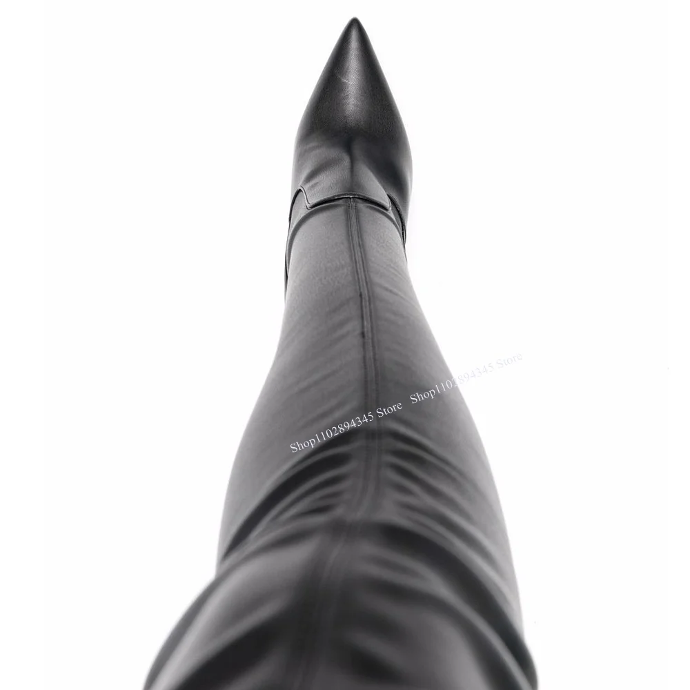 

Black Zipper Over Knee High Boots Thin High Heel Fashion Sexy Cool Winter Casual Big Size Woman Shoes Zapatillas Mujer