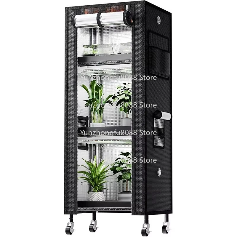 4-Layer Plant Stand with 6 12-inch Full Spectrum 5000K 54w Light Emitting Diode Grow Lights and 1680D Grow Tent Cover Greenhouse
