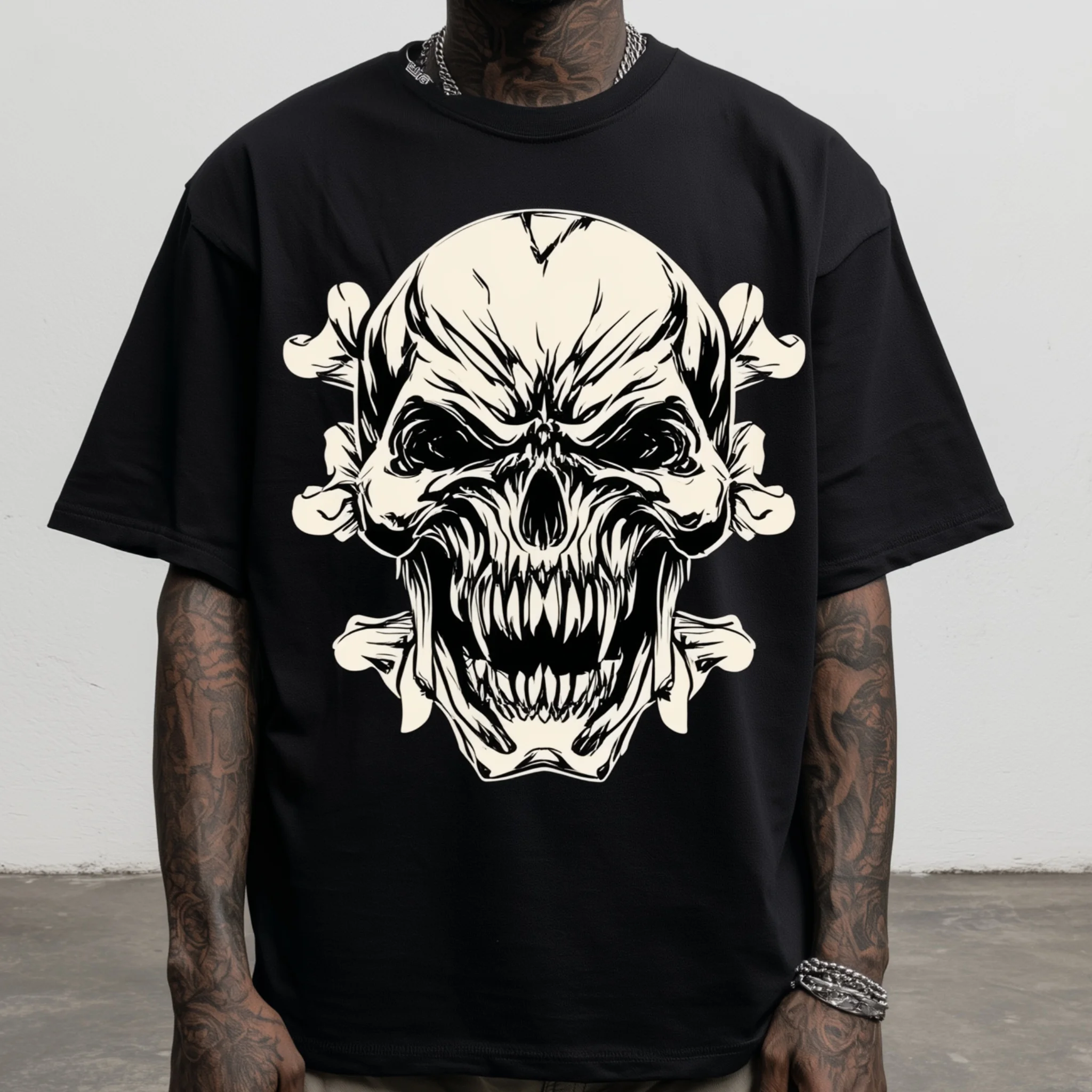 

Teevo Men's Oversized T-Shirt with Skull Crossbones Graphic for Casual Wear