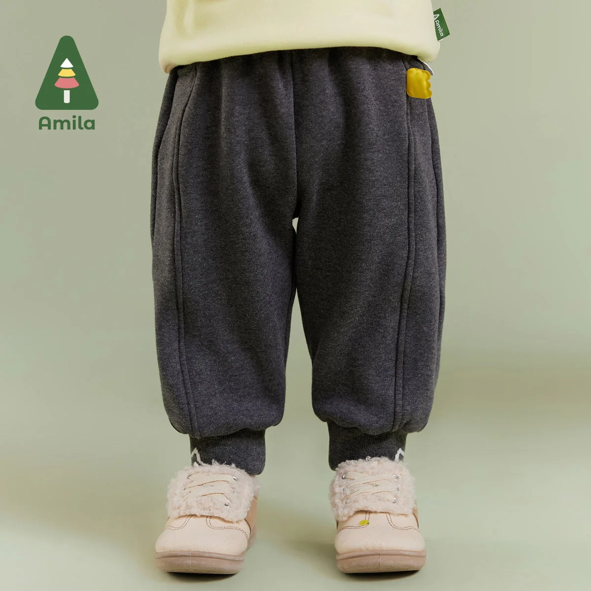 

Amila Baby Children Casual Pants 2024 Winter New Multicolour Fleecing Sports Cartoon Pattern Cosy Baby Clothing