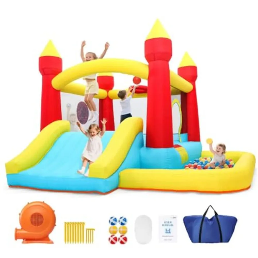 

Надувной батут с горкой и вентилятором 3х3х2,1 м для игр в помещении/на улице, для детских праздников и развлечений на заднем дворе