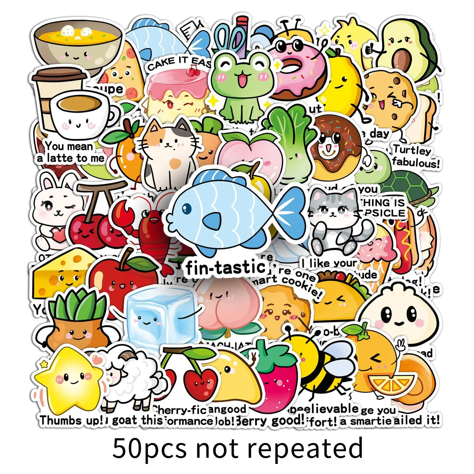 50PCS English Reward Stickers Cartoon Letter Sentences Decorative Notebook Water Cup Helmet iPad Waterproof Stickers Kids Toy