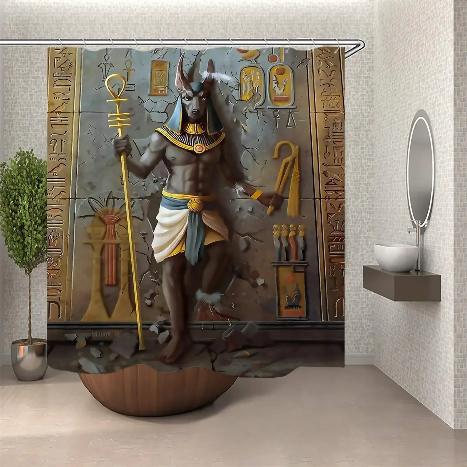 Egyptian Anubis Egyptian Culture Large Shower Curtain, Waterproof Polyester Fabric with 12 Hooks, Home Decor