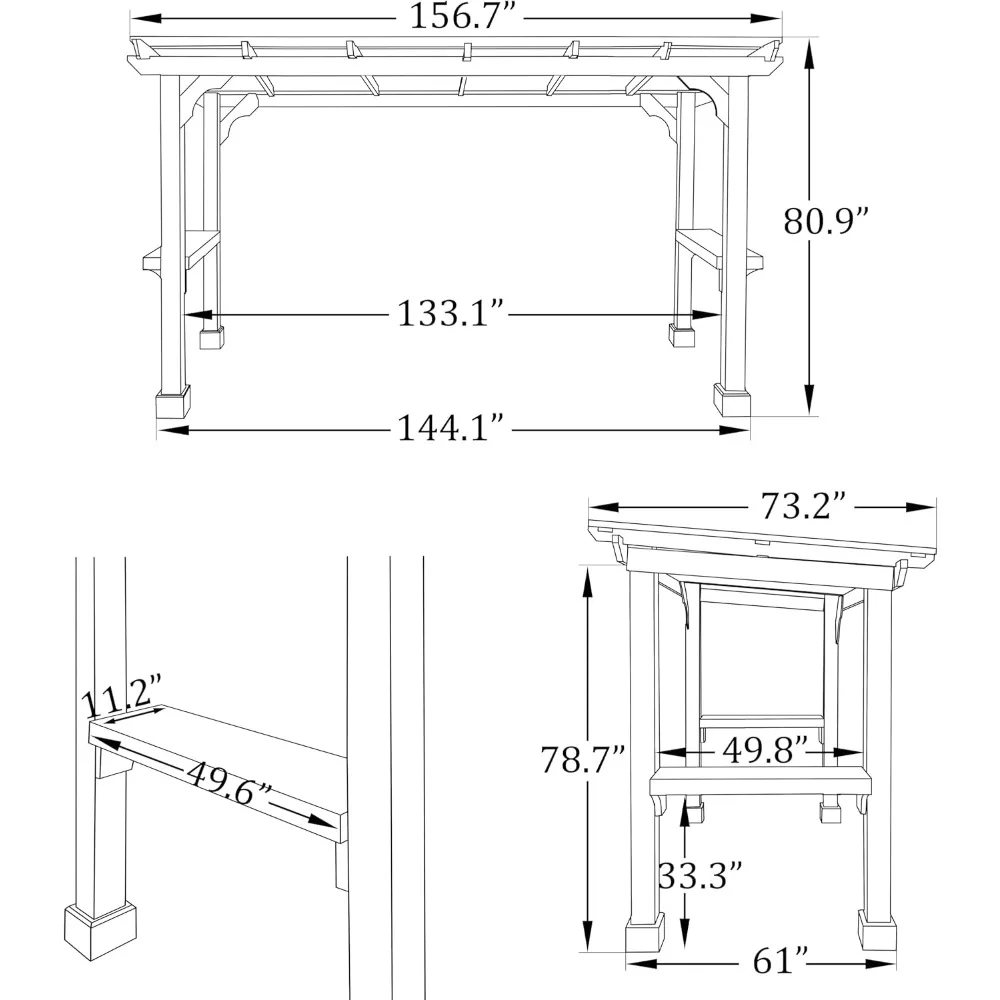 6 x 13 FT Wooden Grill Gazebo with Sloping Metal Roof, 2 Full Size Grills, BBQ Canopy for Patio, Lawn, Garden, Light Mocha Brown