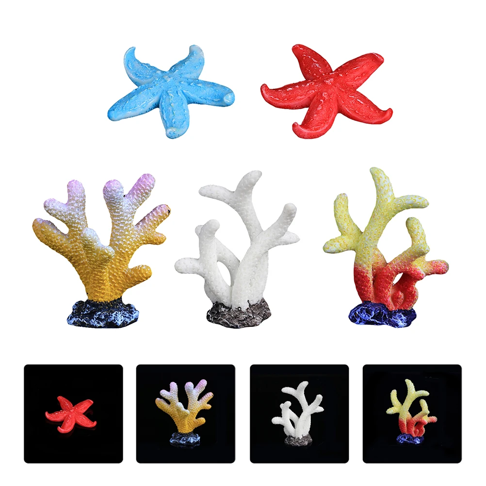 

5pcs Artificial Coral Decorations for Aquarium Fish Tank Resin Mini Blue White Yellow Easy Clean Long Lasting Pet
