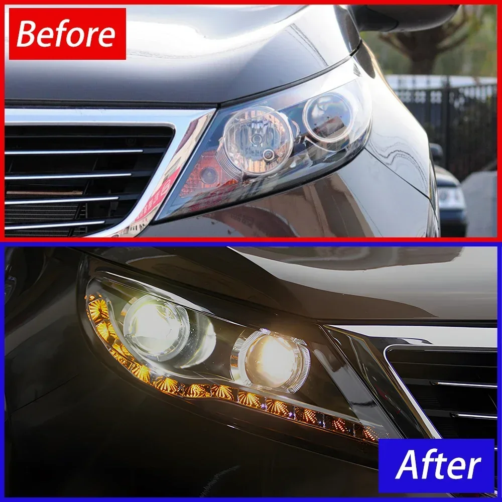 مصابيح أمامية للسيارات عالية الجودة لكيا سبورتاج-R 2010-2014 LED مجموعة مصابيح أمامية للسيارة ترقية ملحقات عدسة العرض المزدوج