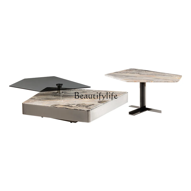 

Italian minimalist light luxury rotatable special-shaped marble coffee table combination