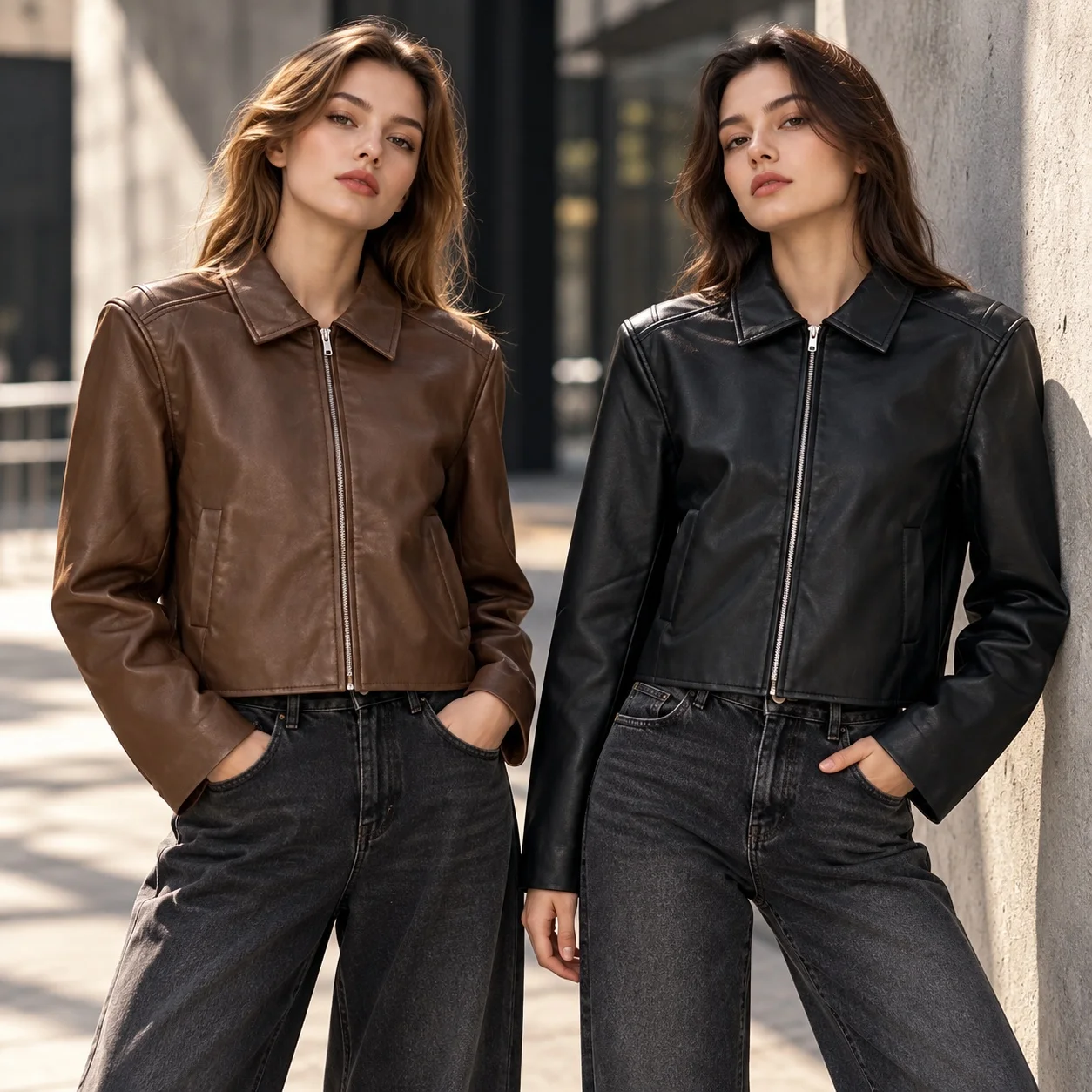 Hoodless a Line Cut Cropped Urban Coat with Zipper Front 3D Raised Pattern Autumn Long Sleeve Ultra Short Length Women Jacket