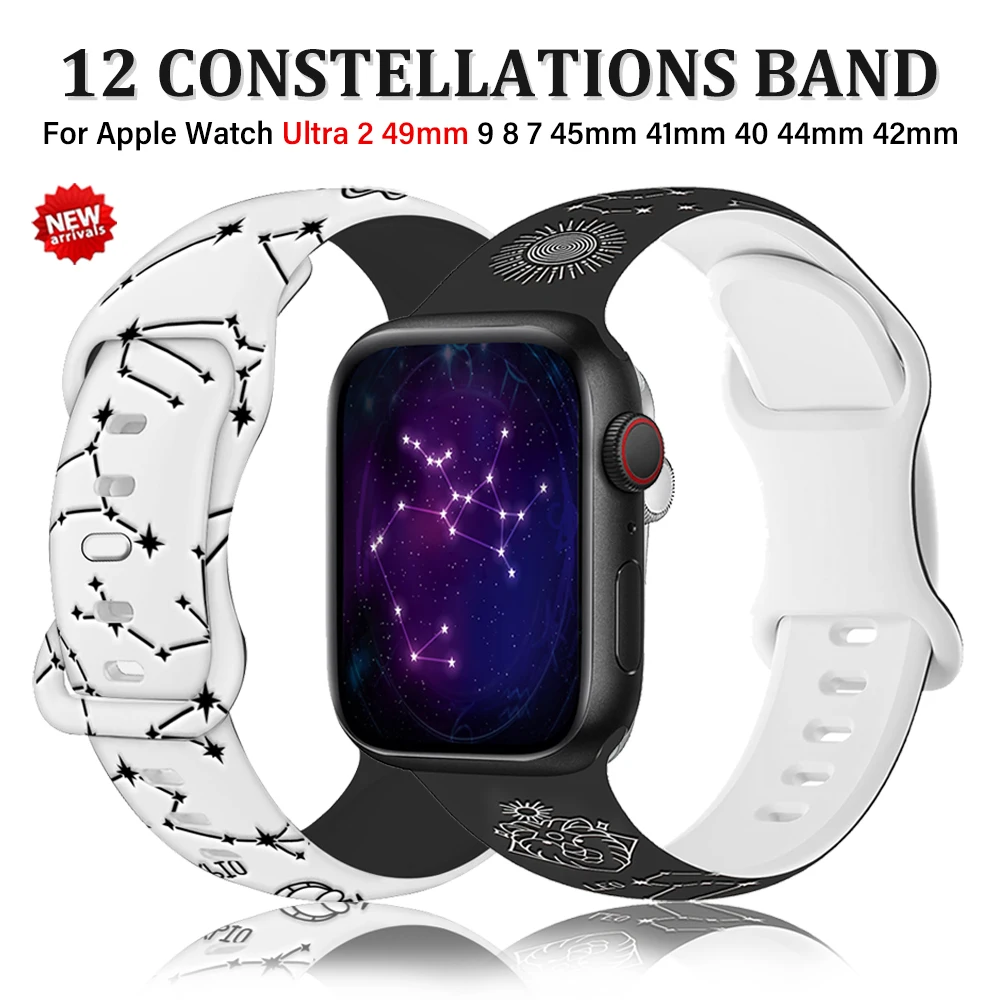 Constellation Soft Silicone Bracelet for Apple Watch Ultra 2 49mm 9 8 7 41mm 45mm Band For iWatch Series 6 5 4 Se 40mm 44mm 42mm