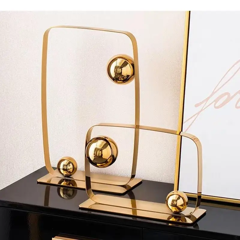 

Прямоугольный металлический каркас, подвесной шар, геометрические произведения искусства, украшения для стола, золотые/серебряные абстрактные поделки, современный декор