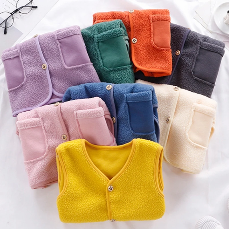 Autumn Winter 0-1 Years Baby Fleece Waistcoats Sleeveless Solid Jackets Vest For Infant Boy Girl Thickened Baby Vest Warm