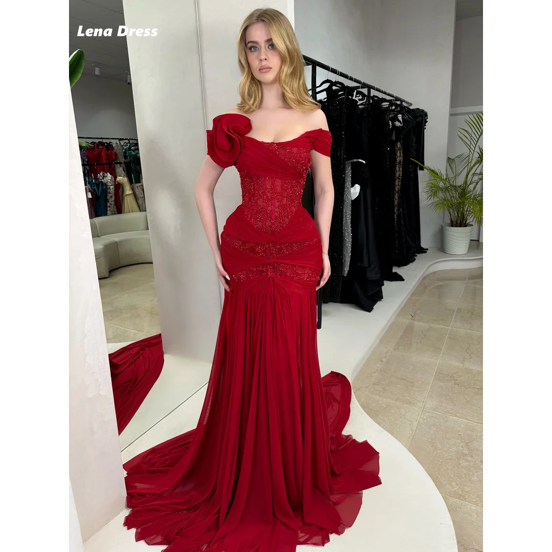 

Lena Red Elegant Womens Evening Party Dresses for Special Occasions Customized Elegant Chic Woman Evening Dress Shiny Line A