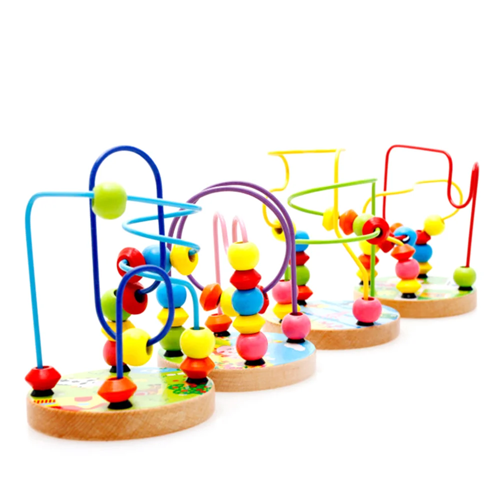 Children Kids Cartoon Wooden Mini Circle Bead Maze Bead Puzzle Educational Toy (Random Style) Wooden bead maze