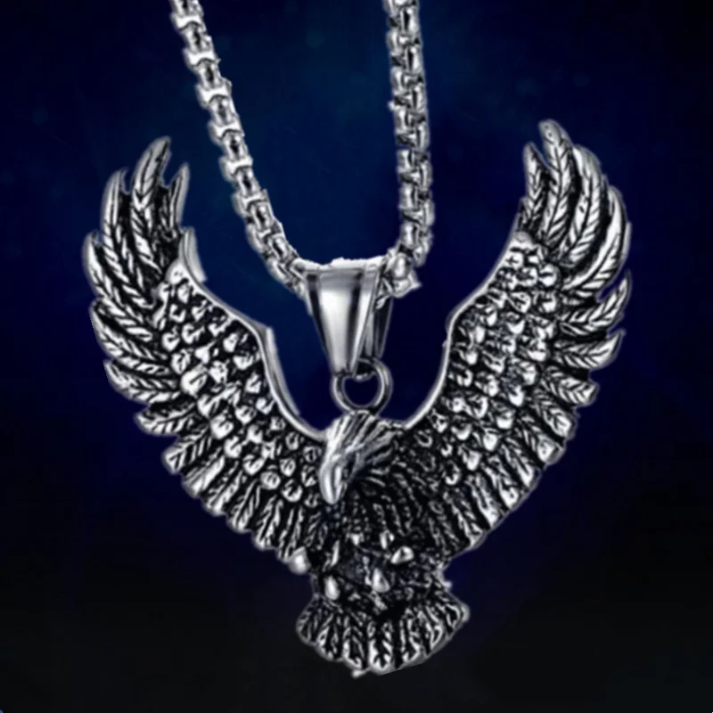 Fashion Men Stainless Steel Eagle Necklace Animal Pendant Retro Punk Necklaces for Male Animal Jewelry Party Anniversary Gift