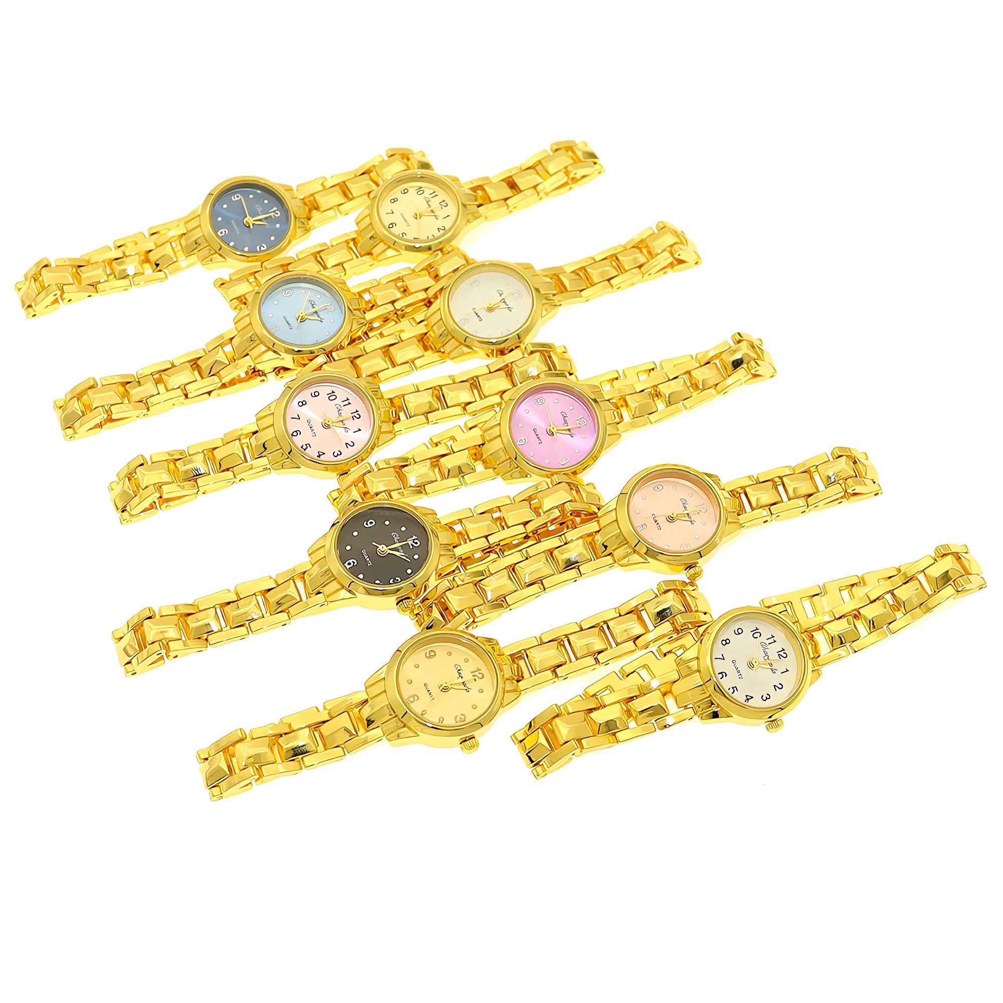 10 stks/partij dameshorloge met gouden armband Vintage eenvoudig elegant quartz horloge