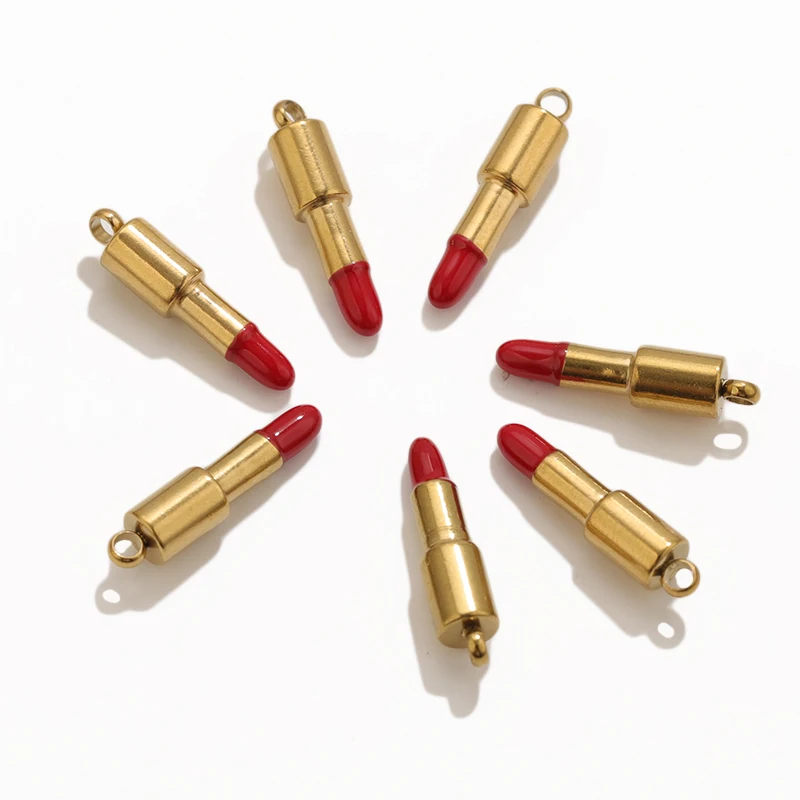 Stainless Steel Enamel Mini Lipstick Shape Charms Pendant for Earring Bracelet Necklace Jewelry Making Supplies DIY Accessories