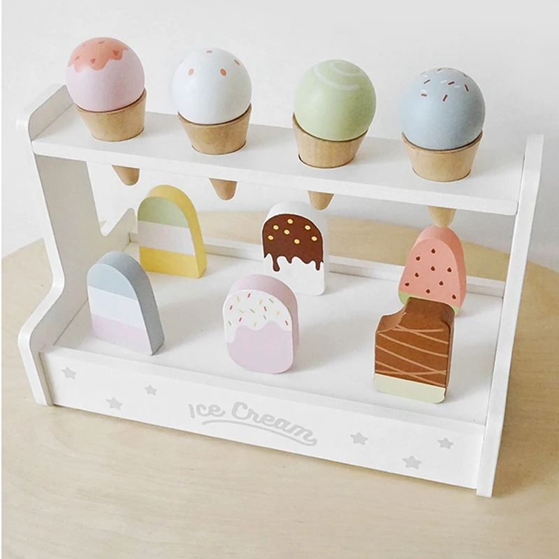 Wooden Play House Kitchen Toy  Pretend Play Ice Cream Fruit Barbecue Set  Mini Food Education Kids Toys