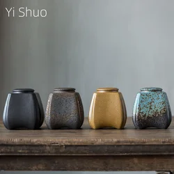 Japanese Style Coarse Pottery Retro Tea Jar Household Ceramic Sealed Can Moisture-Proof Storage Jar Tea Storage Tea Box Tea Tin