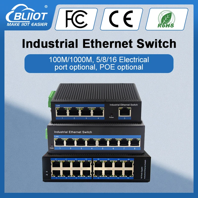 

BLiiot 100/1000M Network switch 4/8/18 Port Industrial Switches POE splitter injector camera