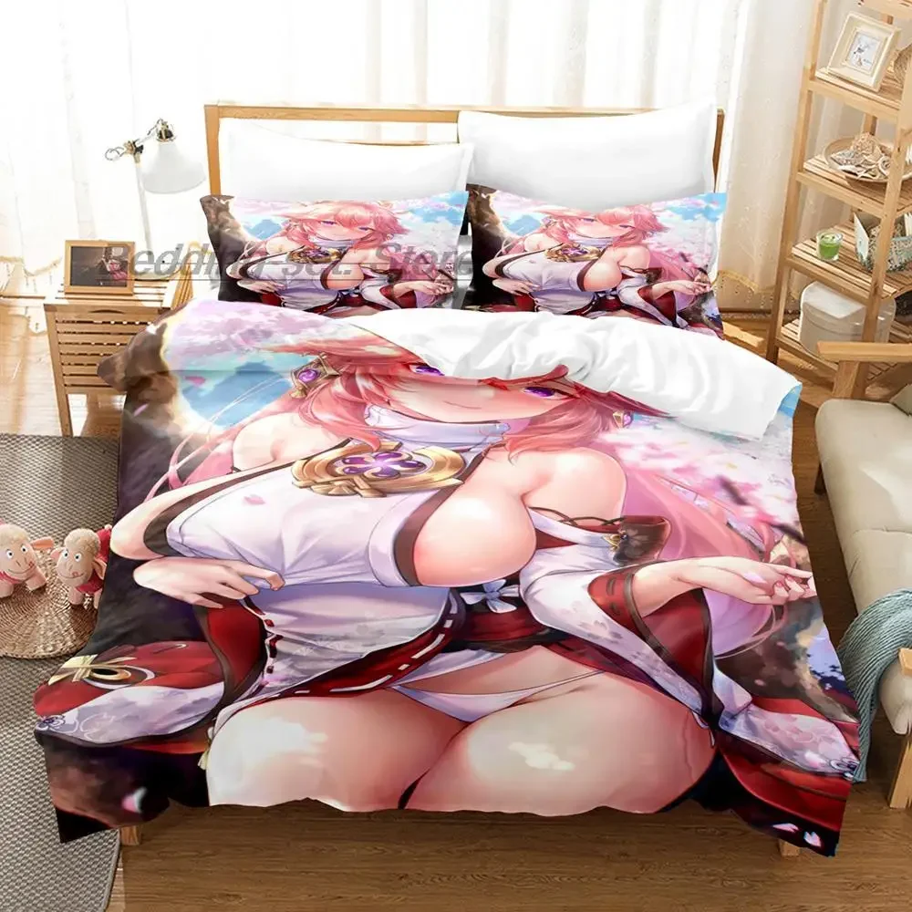 

Genshin Impact Yae Miko Bedding Set Bedroom Decor for Kids Anime Fans Gift Duvet cover Sets 3D Print Single/Full/Queen/King Size