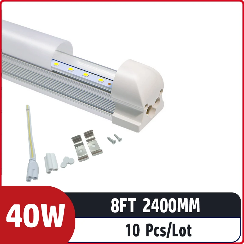 

10pcs/lot 8ft 2400mm 40w AC85-265V input Led Fluorescent lamp For Home Lighting T8 integrated led tube