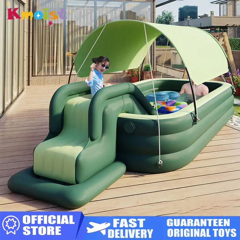 

Foldable Inflatable Pool with Sun Canopy and Slide, Children's Family Swimming Pool for Outdoor Party & Baby Water Fun