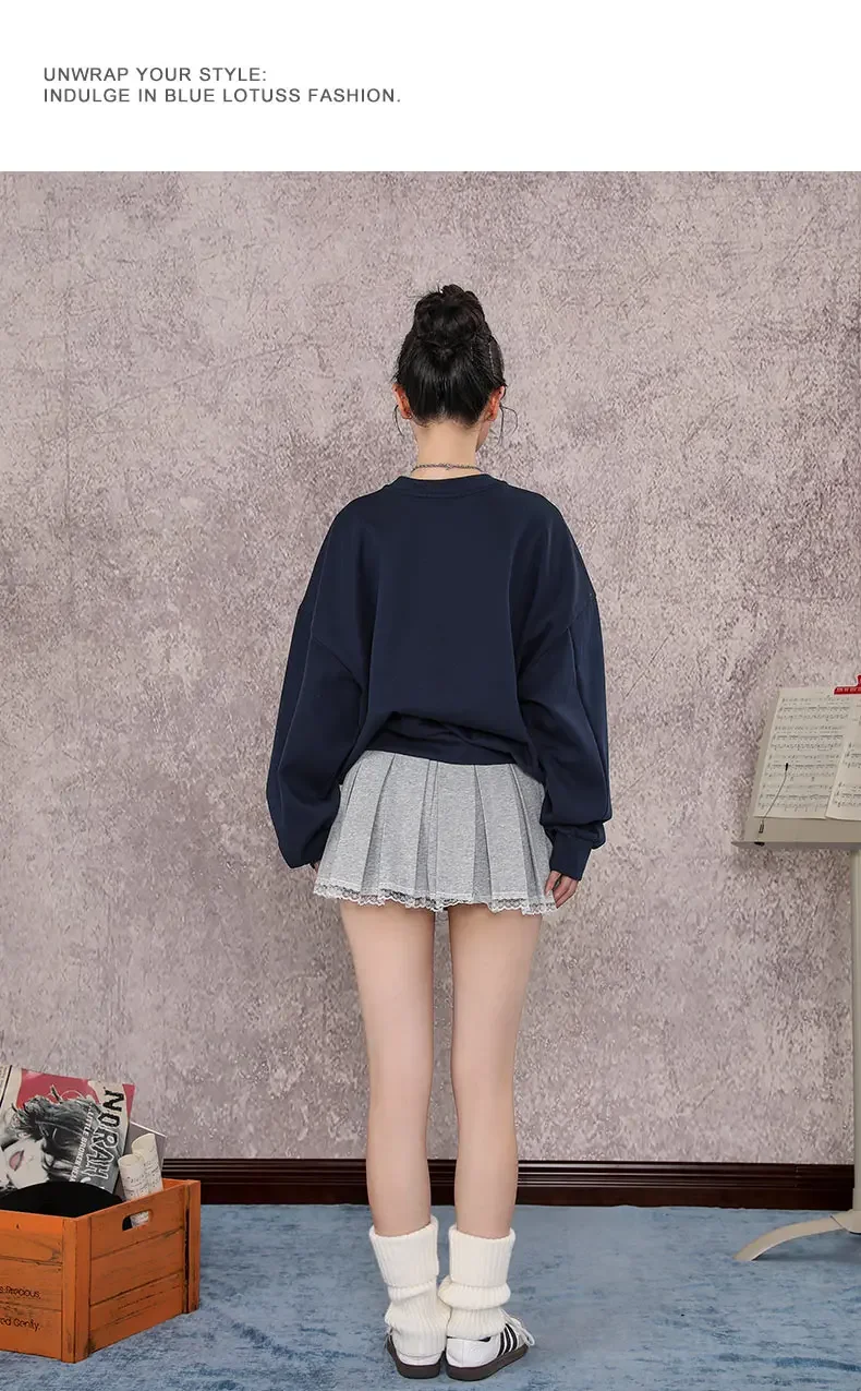 Korean Lazy Casual Style Hot Diamond Beads Round Neck Long Sleeve Loose Versatile Sweet Pullover Sweatshirts Women Tops Autumn