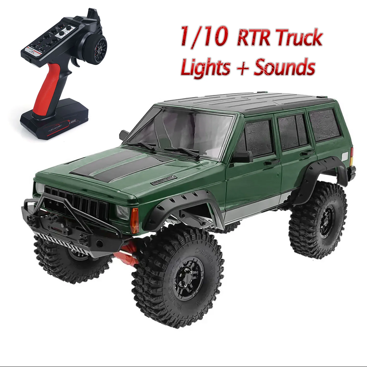 1/10 4WD RC Off-road Crawler Car Differential Lock 2 Speeds Transmission Lights Sounds Radio Control Finished Toys THZH1869