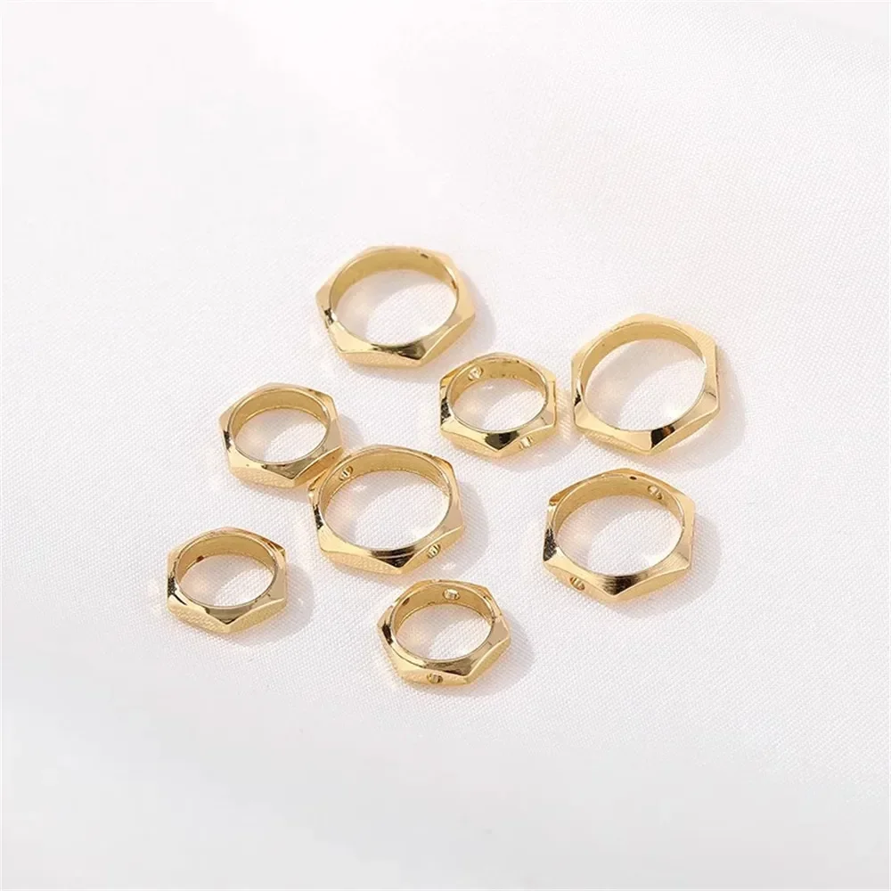 14K Gold-plated Hexagonal Bead Ring Diy Handmade Bracelet Necklace Bead Ring Jewelry Material Accessories Q007