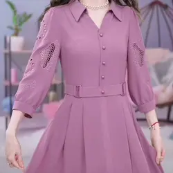 High End Light Luxury Embroidered Dress Women in Autumn and Winter Fashion Age Reducing Belly Covering Slim Embroidered Dress