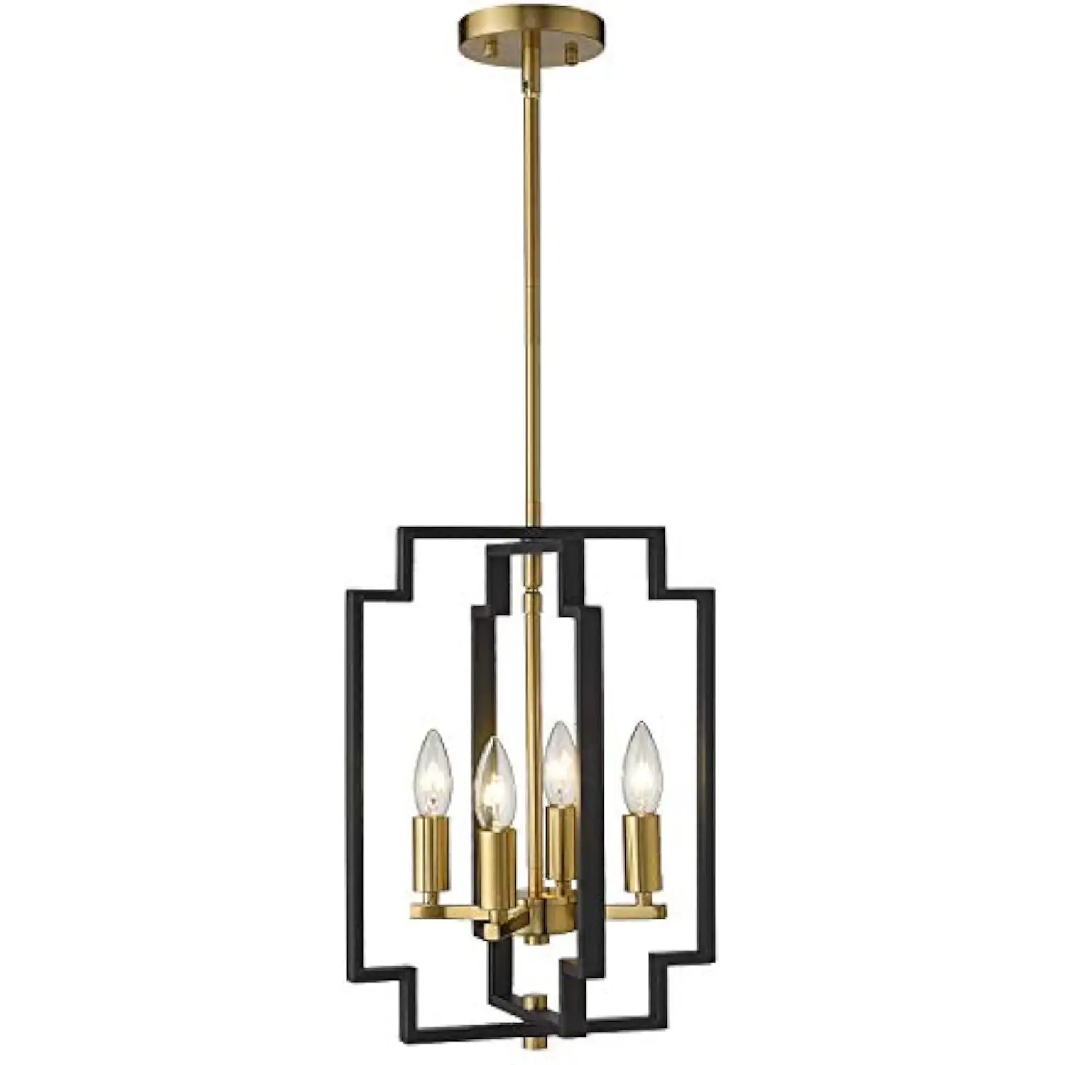 

4-Light Lantern Chandelier, Farmhouse Dining Room Pendant Lighting, Black and Gold Finish, Je1981-D4 Bk+G