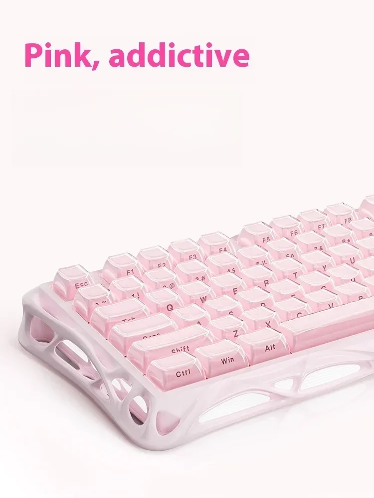 GravaStar Rose Powder K1 لوحة مفاتيح ميكانيكية للألعاب لاسلكية 79 مفتاح RGB بلوتوث 2.4G غطاء مفاتيح سلكي وردي قابل للتبديل السريع لوحة مفاتيح الألعاب