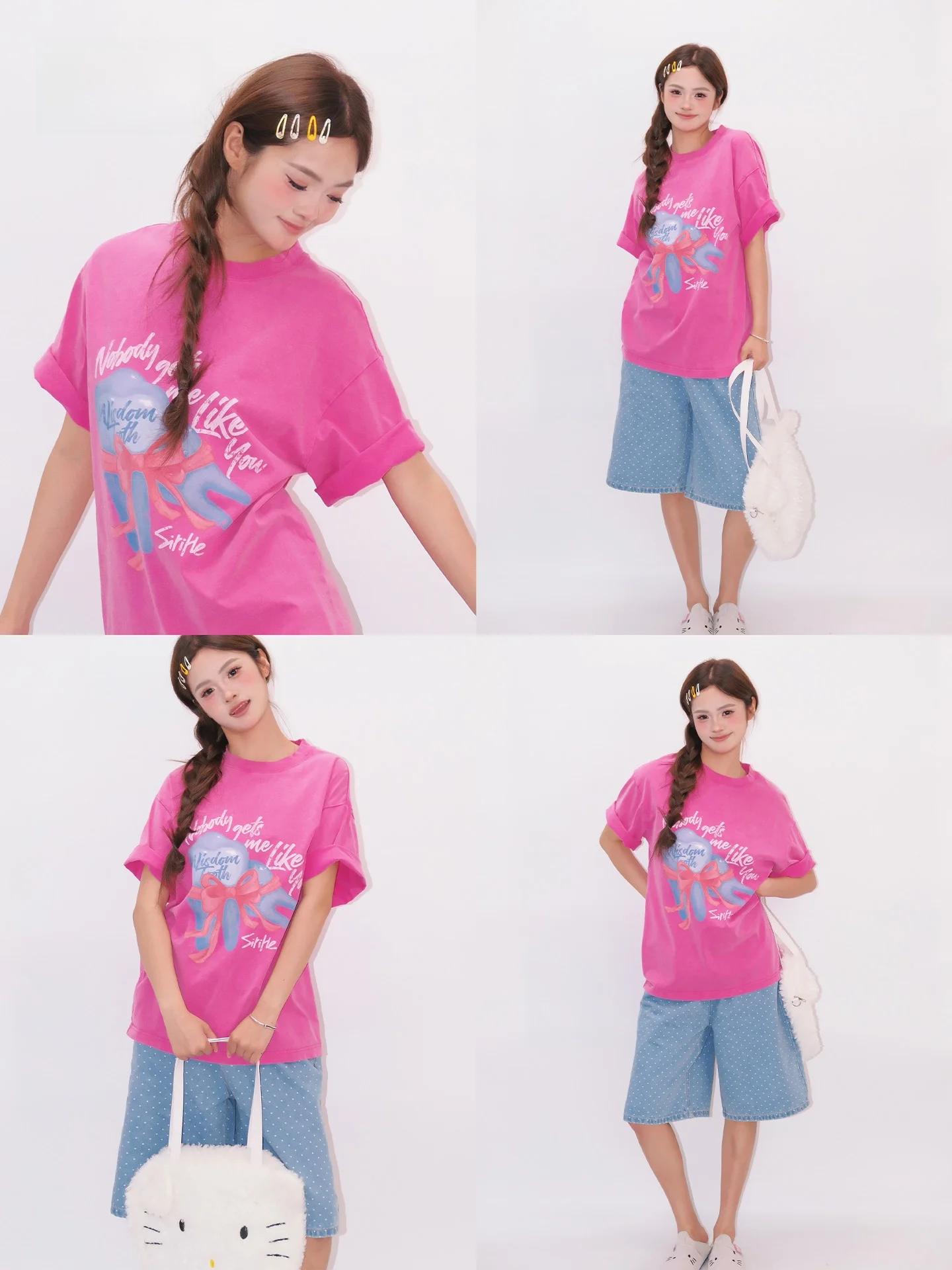 

Original Hand-Dn Print Oversize ort-Sve ex T-irt Sle Couple's Love Pattern Cotton Streetwear