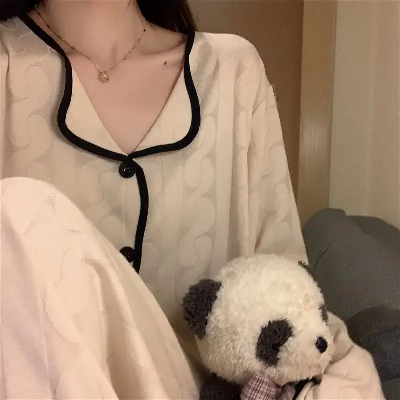 New Korean Fashion Women Pajamas Suit Spring and Fall Long-sleeved Thin Section Cute Students Elegant Sleepwear Homewear Summer